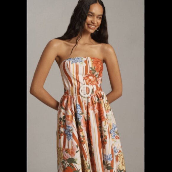Brand New Maeve Strapless Belted A-Line Midi Dress - Picture 3 of 13